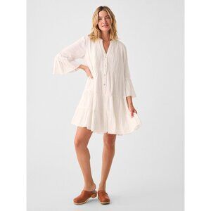 Faherty Kasey Organic Cotton Tiered Dress WHITE NEW XL